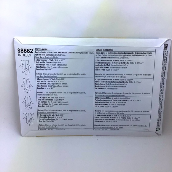 SIMPLICITY PATTERN 8862 - Stuffed Animals - Picture 4 of 7